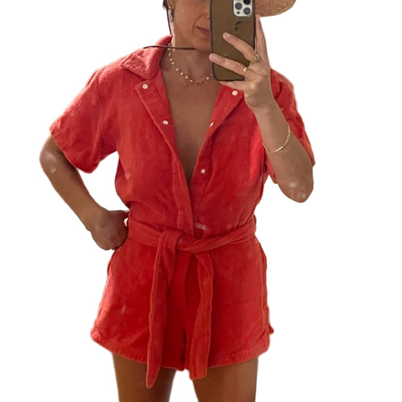 TERRY Towelling. II Pareo Dyed 100% Cotton Terry Playsuit in Rosso Red (S) - Picture 10 of 10